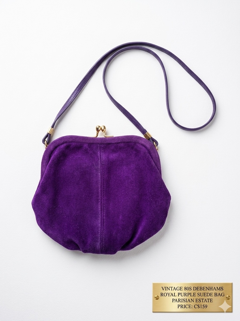 PRISTINE Vintage 80s Debenhams Royal
Purple Genuine Suede Bag PARISIAN ESTATE